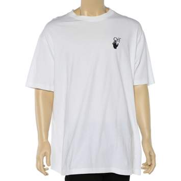 Pre Owned Off-White White Logo Printed Cotton Oversized T-Shirt M