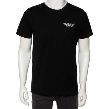 Pre Owned Off-White Black Logo Printed Cotton Short Sleeve T-Shirt S