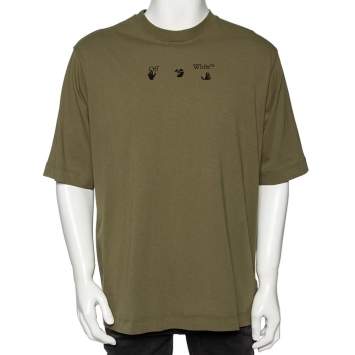 Pre Owned Off-White Green Negative Arrow Print Cotton Short Sleeve T-Shirt L