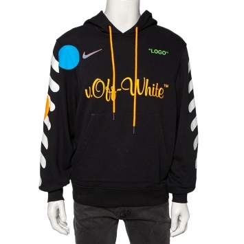 Pre Owned Nike x Off-White Black Printed Cotton Knit Hooded Sweatshirt M