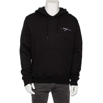 Pre Owned Off-White Black Cotton Diag Logo Printed Hoodie L