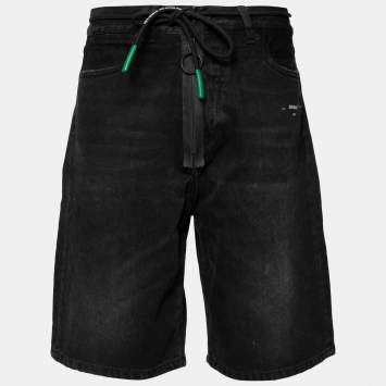 Pre Owned Off-White Black Denim Zipper & Drawstring Detail Bermuda Shorts M