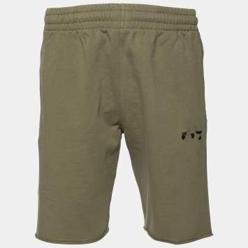 Pre Owned Off-White Khaki Cotton Logo Appliqued Shorts M 