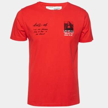 Pre Owned Off-White Red Mona Lisa Printed Cotton Short Sleeve T-Shirt M