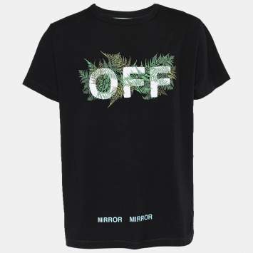 Pre Owned Off-White Black Jersey Mirror Mirror Ferns Embroidered T-shirt M