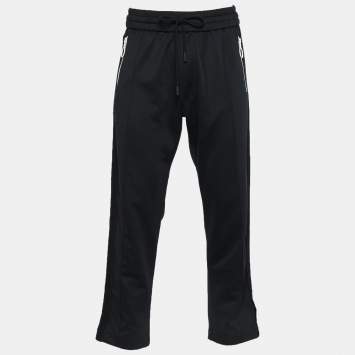 Pre Owned Off-White Black Synthetic Contrast Zipper Detail Track Pants L