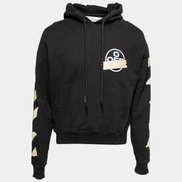 Pre Owned Off-White Black Cotton Logo Arrows Printed Hoodie S