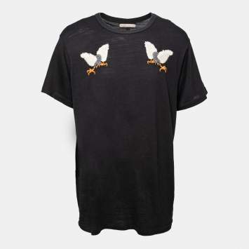 Pre Owned Off-White Black Cotton Eagle Embroidered Short Sleeve T-Shirt L