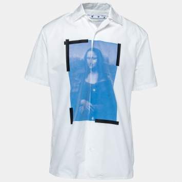 Pre Owned Off-White White Cotton Monalisa Holiday Printed Shirt L