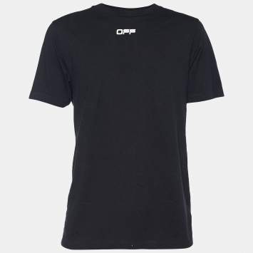 Pre Owned Off-White Black Cotton Jersey Airport Signage Print T-Shirt M