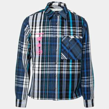 Pre Owned Off-White Blue Printed Checked  Flannel Shirt M