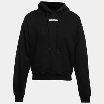 Pre Owned Off-White Black Logo Printed Cotton Hoodie S