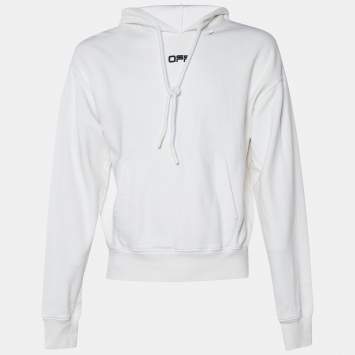 Pre Owned Off-White White Cotton Knit Logo Print Hoodie S