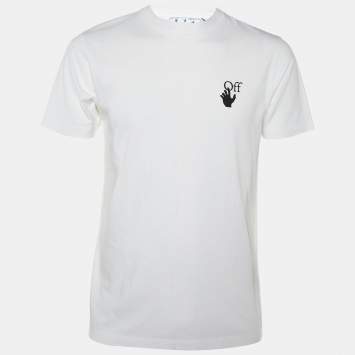 Pre Owned Off-White White Spray Logo Printed Cotton Crewneck T-Shirt S