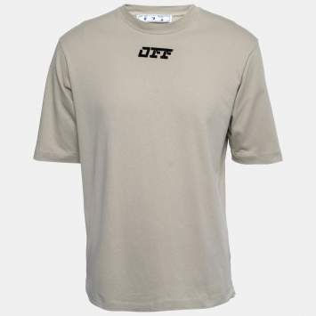 Pre Owned Off-White Grey Cotton Off Print T-Shirt S