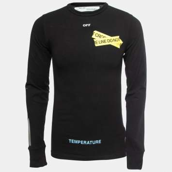 Pre Owned Off-White Black Printed Cotton Long Sleeve T-Shirt XXS