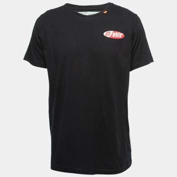 Pre Owned Off-White Black Printed Cotton Crew Neck Short Sleeve T-Shirt L