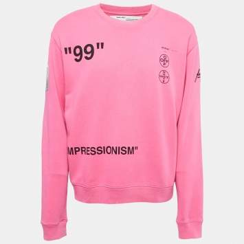Pre Owned Off-White Pink Impressionism Print Cotton Crew Neck Sweatshirt L