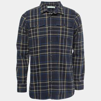 Pre Owned Off-White Navy Blue Checkered Cotton Button Front Shirt XS