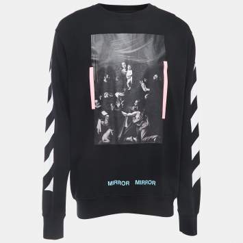 Pre Owned Off-White Black Caravaggio Print Cotton Crew Neck Sweatshirt M