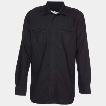 Pre Owned Off-White Black Cotton Firetape Printed Button Front Oversized Shirt M
