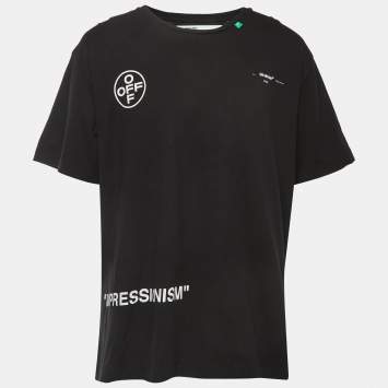 Pre Owned Off-White Black Impressionism Print Cotton Crew Neck Half Sleeve T-Shirt S