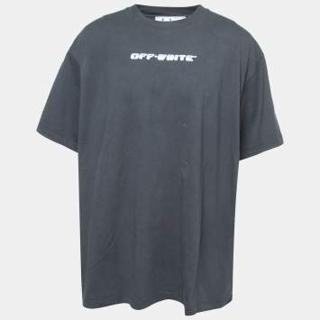 Pre Owned Off-White Seasonal Blue Logo Print Cotton Crew Neck Half Sleeve T-Shirt XL