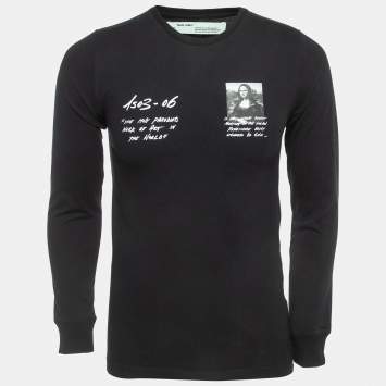 مملوكة مسبقًا Off-White Black Monalisa Print Cotton Long Sleeve T-Shirt XS