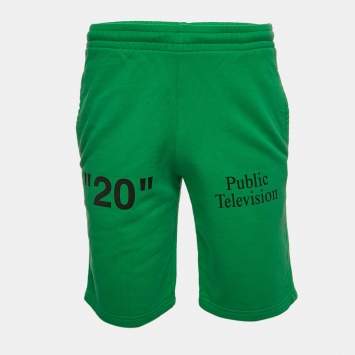Pre Owned Off-White Green Cotton Printed Bermuda Shorts XS