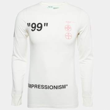 Pre Owned Off-White Cream Digital Print Cotton Full Sleeve T-Shirt XS