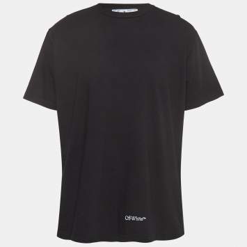 Pre Owned Off-White Black Embroidered Cotton Crew Neck T-Shirt XS
