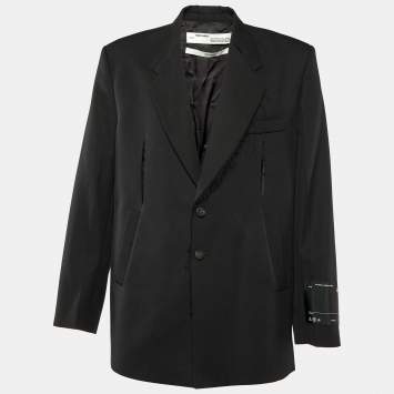 Pre Owned Off-White Black Wool Blend Cut-Out Detail Oversized Jacket L