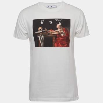 Pre Owned Off-White White Graphic Logo Print Cotton Half Sleeve T-Shirt S