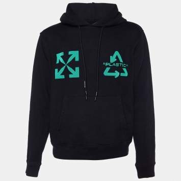 Pre Owned Off-White Black Cotton Universal Key Embroidered Hoodie M