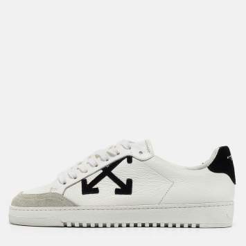 Pre Owned Off-White Grey/White Leather and Suede Low Top Sneakers Size 39