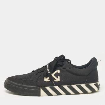 Pre Owned Off-White Black Canvas Vulcanised Lace Up Sneakers Size 47