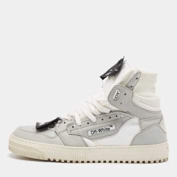 Pre Owned Off-White Grey/White Leather and Canvas Off Court 3.0 Sneakers Size 43