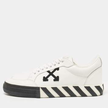 Pre Owned Off-White White/Black Leather Vulcanized Low Top Sneakers Size 41