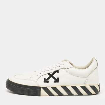 Pre Owned Off-White White Leather Vulcanized Lace Up Sneakers Size 44