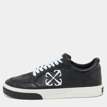 Pre Owned Off-White Black Leather Vulcanized Low Top Sneakers Size 44
