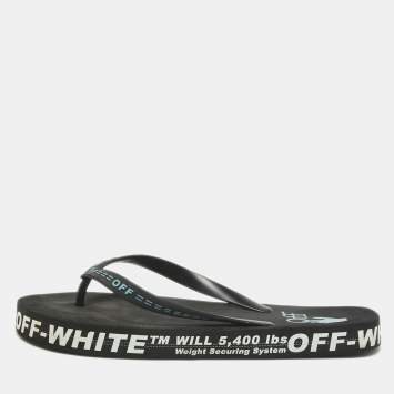 Pre Owned Off-White Black Rubber Logo Thong Slides Size 44