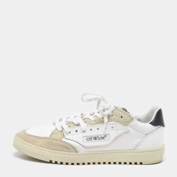 Pre Owned Off-White White/Beige Canvas and Suede 5.0 Low Top Sneakers Size 44