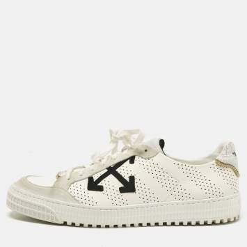 Pre Owned Off-White White/Grey Suede and Leather Vulcanized Low Top Sneakers Size 44