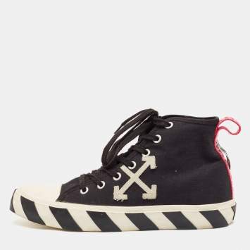 Pre Owned Off White Black Canvas High Top Arrow Sneakers Size 43