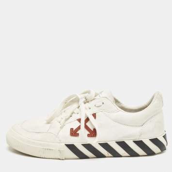 Off-White White Canvas Vulcanised Lace Up Sneakers Size 43