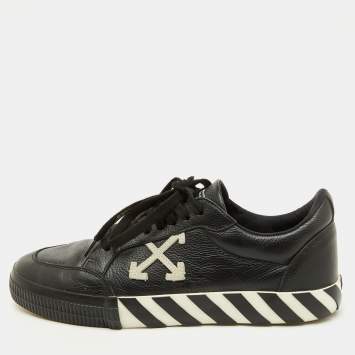 Off-White c/o Virgil Abloh Black Leather Vulcanized Low Top Sneakers Size 45