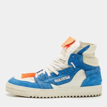Off-White Blue/White Canvas and Leather 3.0 Off Court High Top Sneakers Size 45