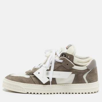 Off-White White/Grey Leather and Suede Out of Office Low Top Sneakers Size 45
