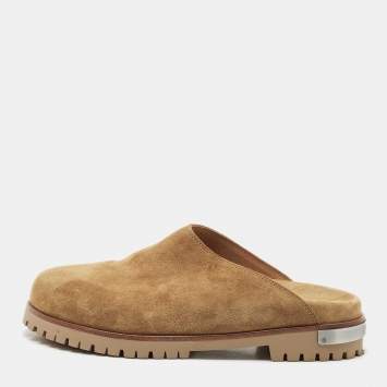 Off-White Brown Suede Metal Logo Clogs Size 41