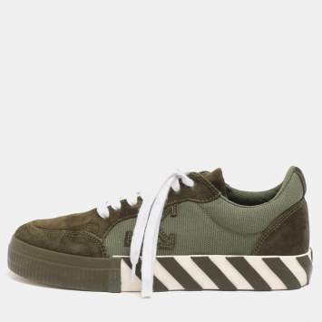 Pre Owned Off-White Green Canvas and Suede Vulcanized Low Top Sneakers Size 40